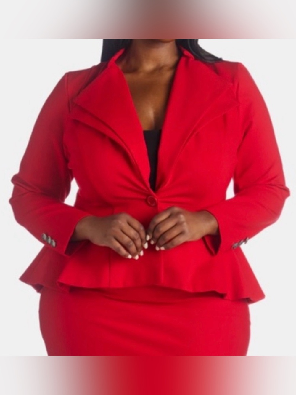 New NOIR Red Peplum Single-Button Blazer fancy button ponte office career fitted